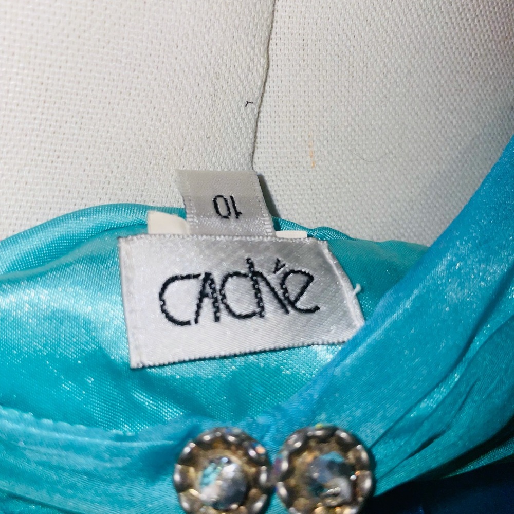 Cache Vintage Y2k Blue Chiffon Open Back Rhinesto… - image 6